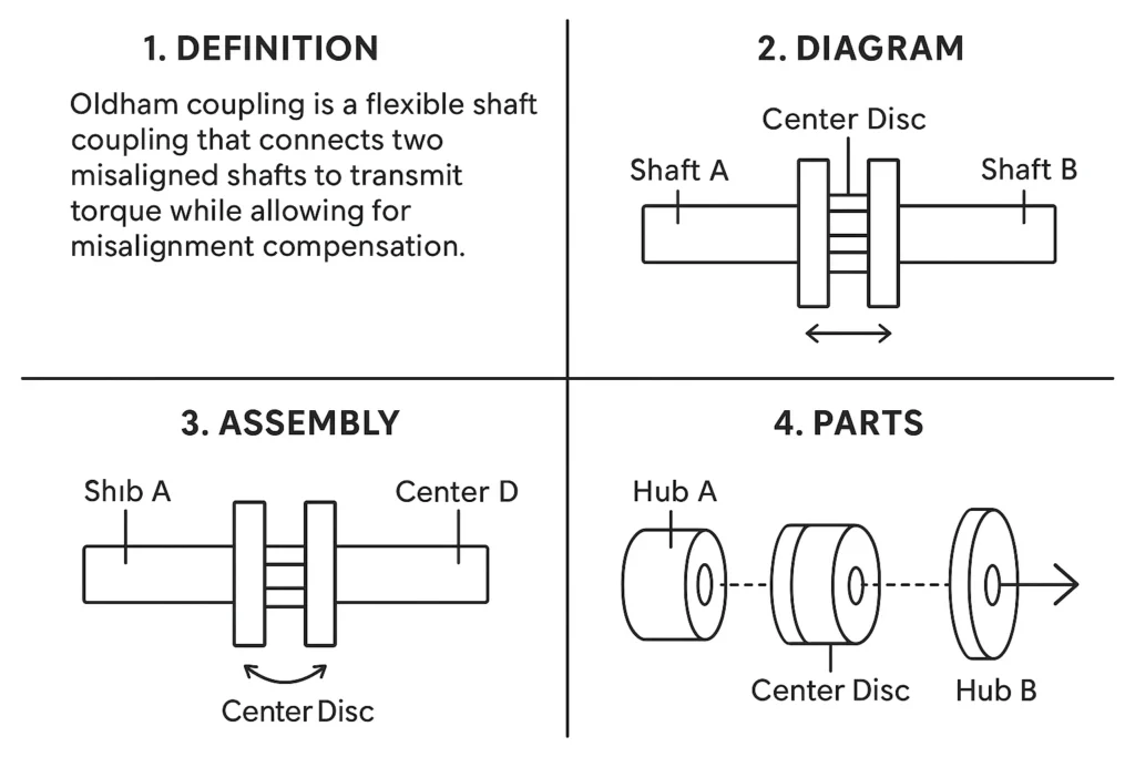 Oldham Coupling – Definition, Types, Mechanism, Parts, uses, diagram 2 oldham coupling
