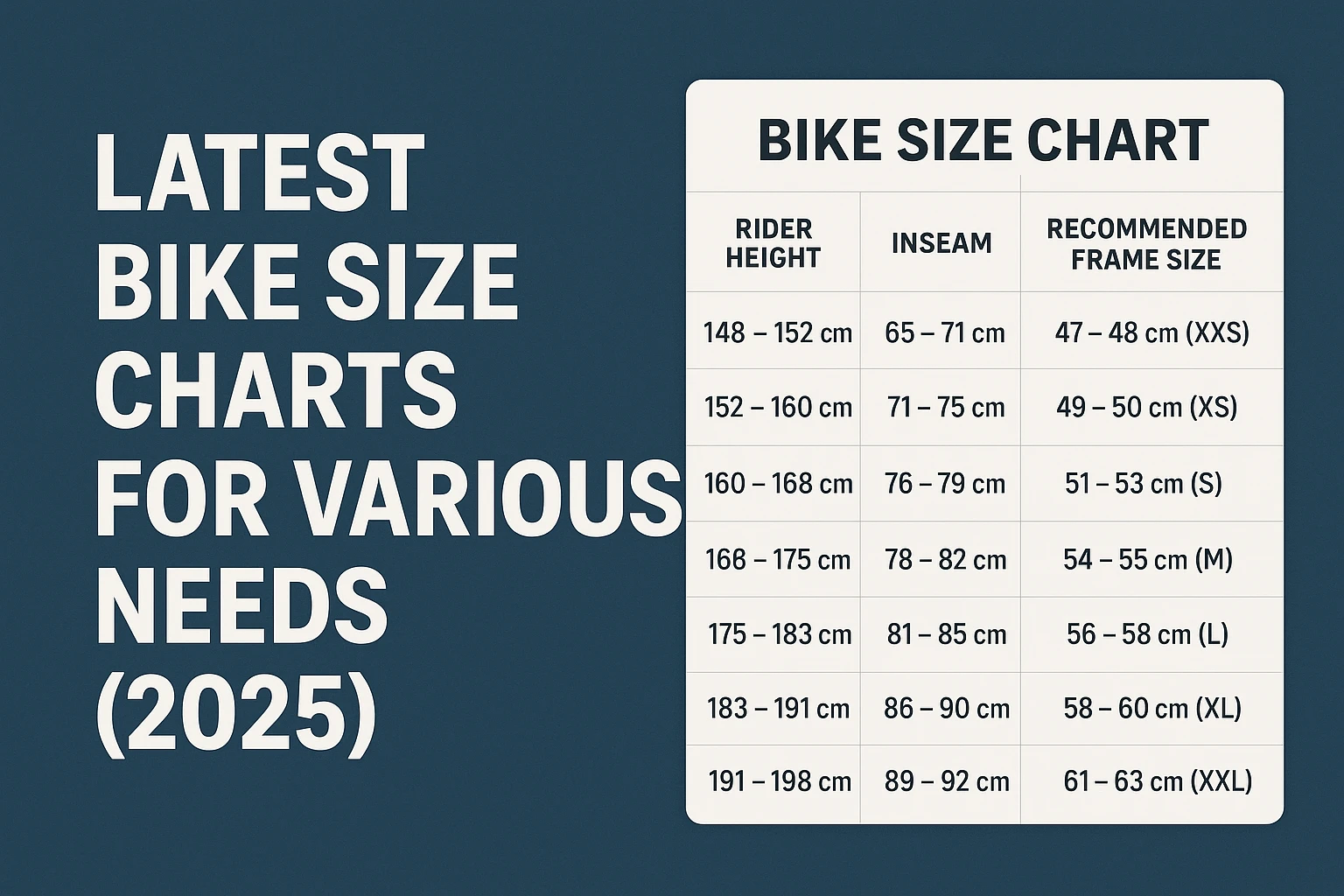 Latest bike size charts for various needs